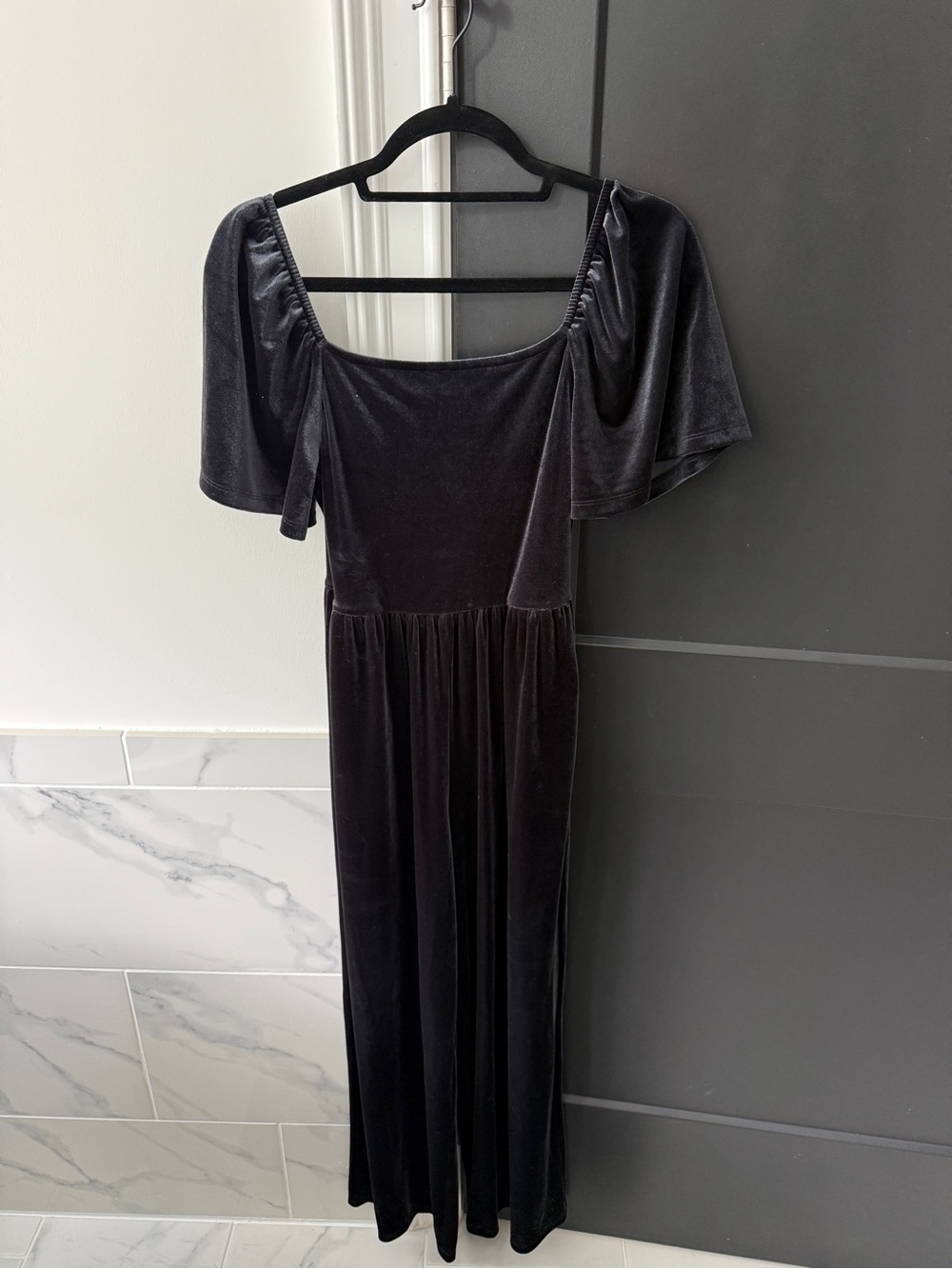 Old Navy Black Velvet Maxi Dress with Square Neck